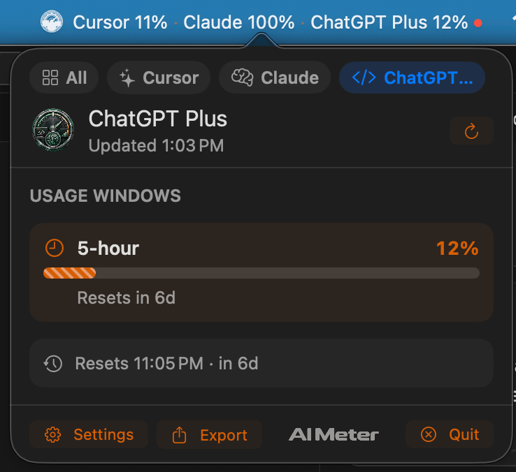 AI Meter ChatGPT usage popover