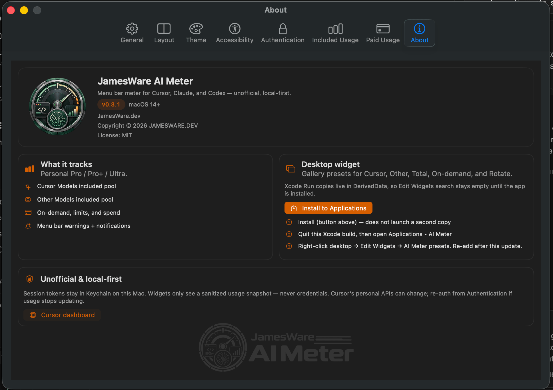 AI Meter About settings