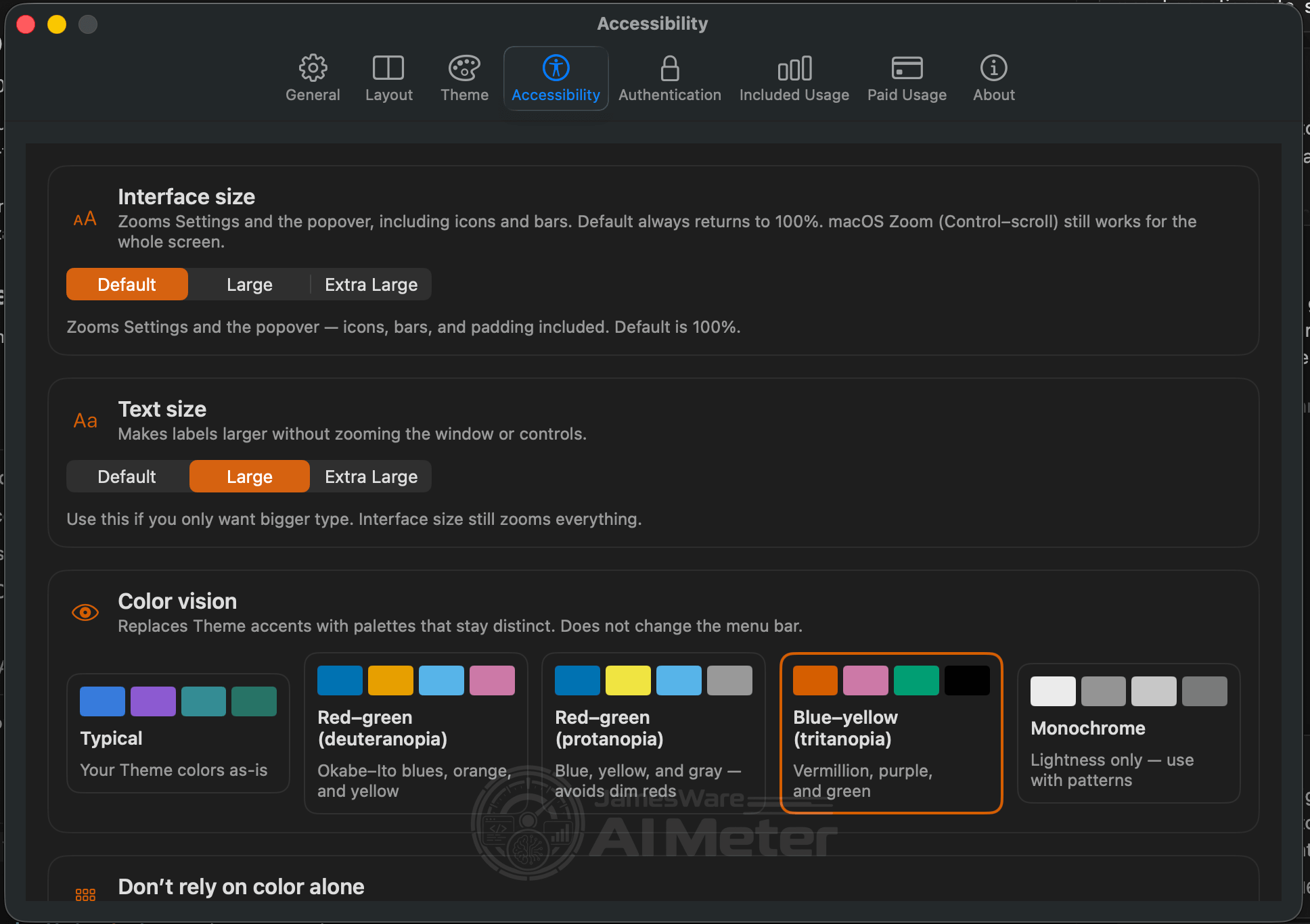 AI Meter Accessibility settings