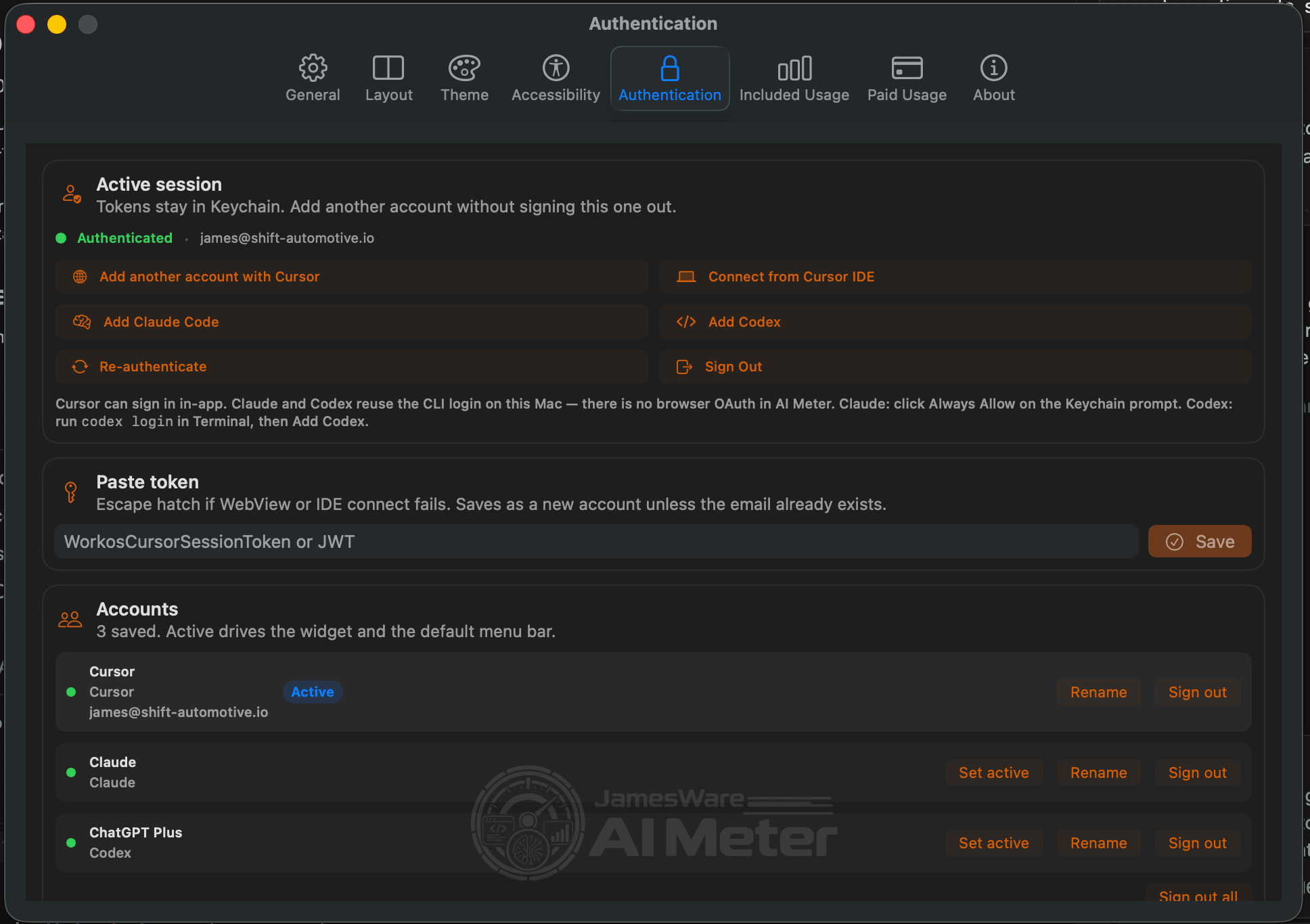 AI Meter Authentication settings