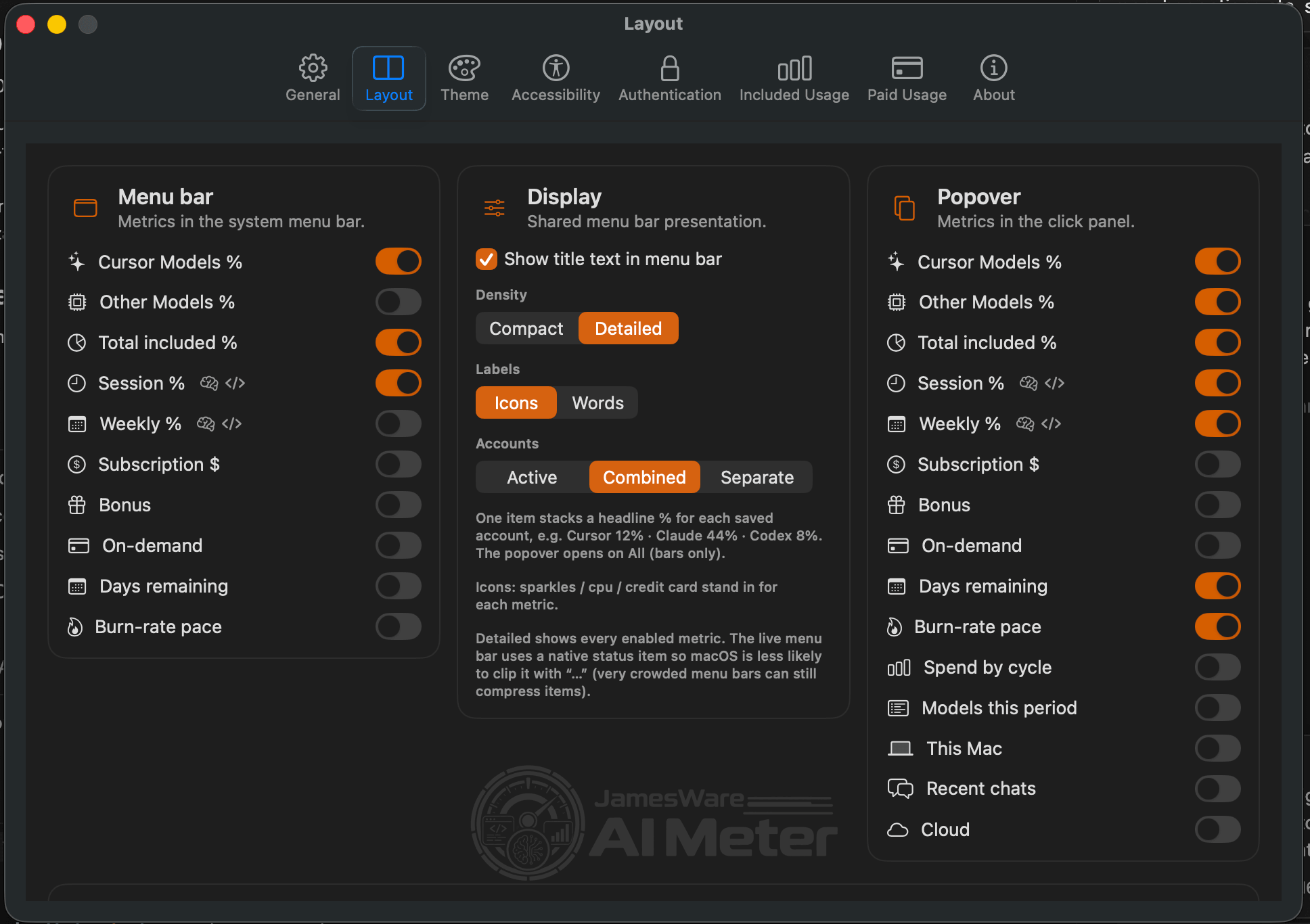 AI Meter Layout settings