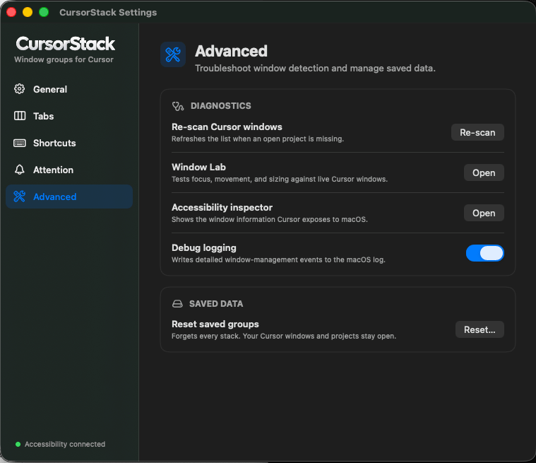 CursorStack Advanced settings