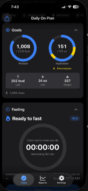 Daily On Plan goals rings and fasting timer