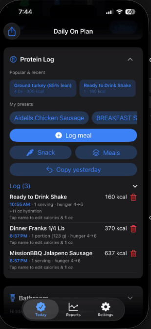 Daily On Plan protein log